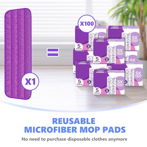 Reusable Mop Refill Pads Compatible with Swiffer PowerMop, Microfiber Power Mop Refills Machine Washable Power Mop Pads Replacement Purple Hardwood Floor Mop Cleaning Pads 15.3 x 5.1 inch - 5 Pack - Thumbnail 3