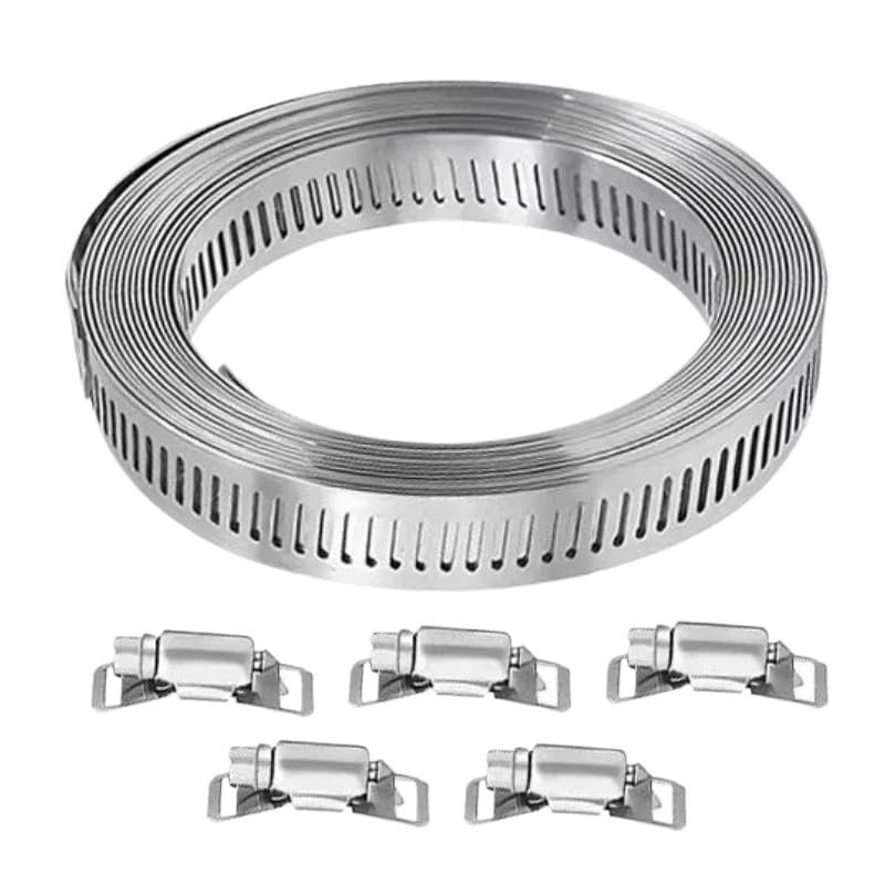 Hose Clamps DIY Screw Band with Fasteners Worm Gear Clip 12.7MM Width Garden Water Pipe 304 Stainless Steel Adjustable(2M - 5 Snap)