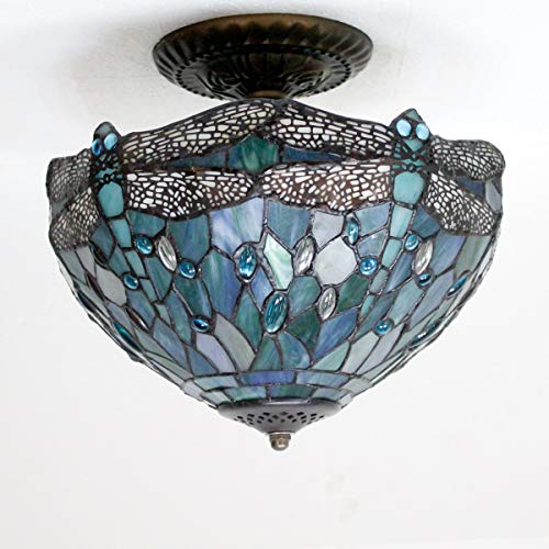 Image of WERFACTORY Tiffany Ceiling Light 12 Inch Stained Glass Fixture Lamp
