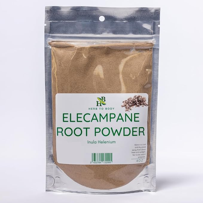Herb To Body Elecampane Root Powder - 4oz Wildcrafted Inula Helenium Ground Herbal Root for Elecampane Tea Tinctures and Traditional Herbal Preparations