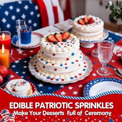 Image of Patriotic Sprinkles,Blue Red and White Stars Mix for Cake,July 4th Edible Confetti Sprinkle for Baking Decorations,130g,Stars-Shape Sugar,for Cookies,Ice Cream,Fondant Cake,Cupcakes,Desserts Decorating,May Day,Memorial Day,Flag Day,Juneteenth,Independence Day,4th of July Party Supplies | 130g,Stars-Shape Sugar for Baking Decorations,Cookies,Ice Cream,Fondant Cake,Cupcake,Dessert Toppers,Birthday Party Supplies