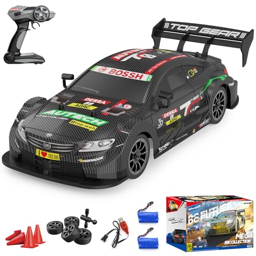 Dollox RC Drift Car 1/16 Scale Remote Control Car 2.4GHz 4WD 30+KM/H High Speed Vehicle with LED Lights, Extra Drifting Tires Racing Vehicle Toys Birthday Gifts for Boys Adults, 2 Batteries, Black