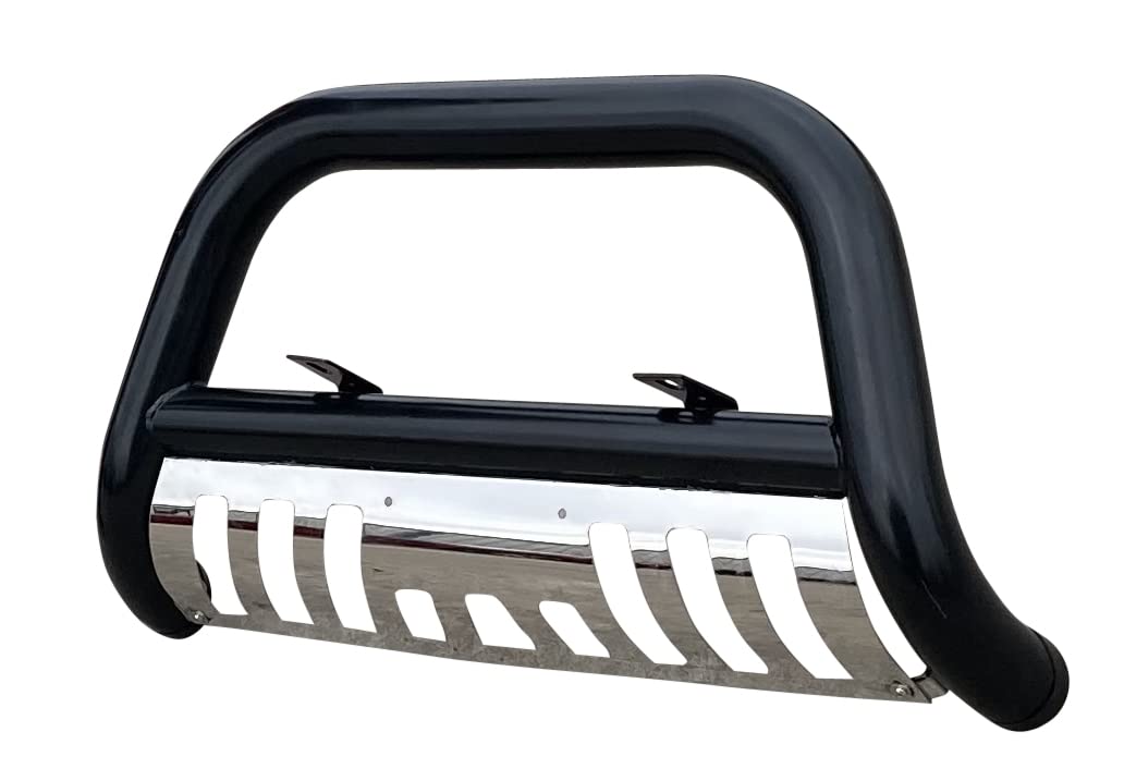 Black with Stainless Skid Plate Classic Bull Bar Fits 07-17 Toyota FJ Cruiser