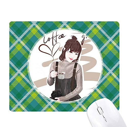 Tapis de souris pixel art la fille du café vert grille pour bureau gamer et setup informatique