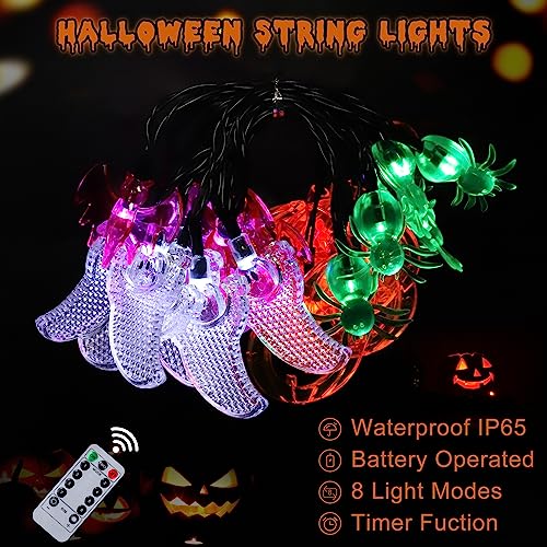 Halloween Lights, 20FT 40 LED Pumpkin Ghost Bat Spider String Lights Battery Operated with Timer, 8 Lighting Mode for Home Window Indoor Outdoor Halloween Party Decorations2