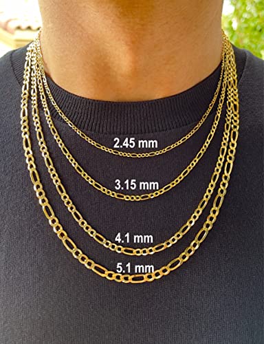 Jewelheart 14K Real Gold Figaro Chain - 2.45Mm Diamond Cut Cuban Link Figaro Necklace For Men - Dainty Gold Pendant Necklace For Women 16" #TOP2