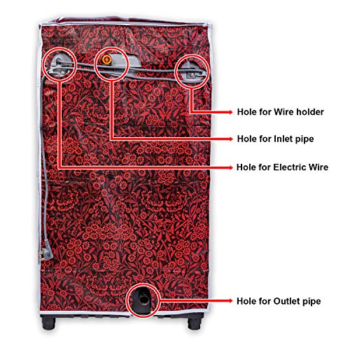 Image of Classic Top Load Washing Machine Cover Suitable For Bosch Back Panel 9 Kg, 9.5 Kg, 10 Kg, 10.5 Kg, 11 Kg (66cmsX63cmsX99cms, Red Flower)