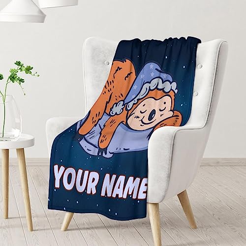 Mercuryelf Custom Sloth Throw Blanket - Soft, Fuzzy & Warm - 50x60 Inches Flannel Blankets for Living Room, Sofa - Dark Blue Cute Throws Gift for Teens