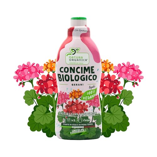 NaturaOrganica | Concime Biologico per Gerani 750 mL Fertilizzante Naturale Specifico per Gerani in Vaso da Interno o in Terra da Esterno Concime Liquido per Fioritura di Gerani