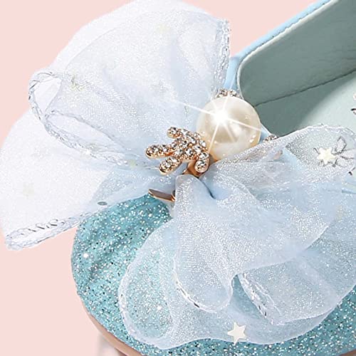 Size 3 Wide Shoes Children's Leather Shoes Female Spring and Autumn Princess Shoes Glitter Pink Blue Flat Single Shoes (Sky Blue, 13.5 Little Child)4