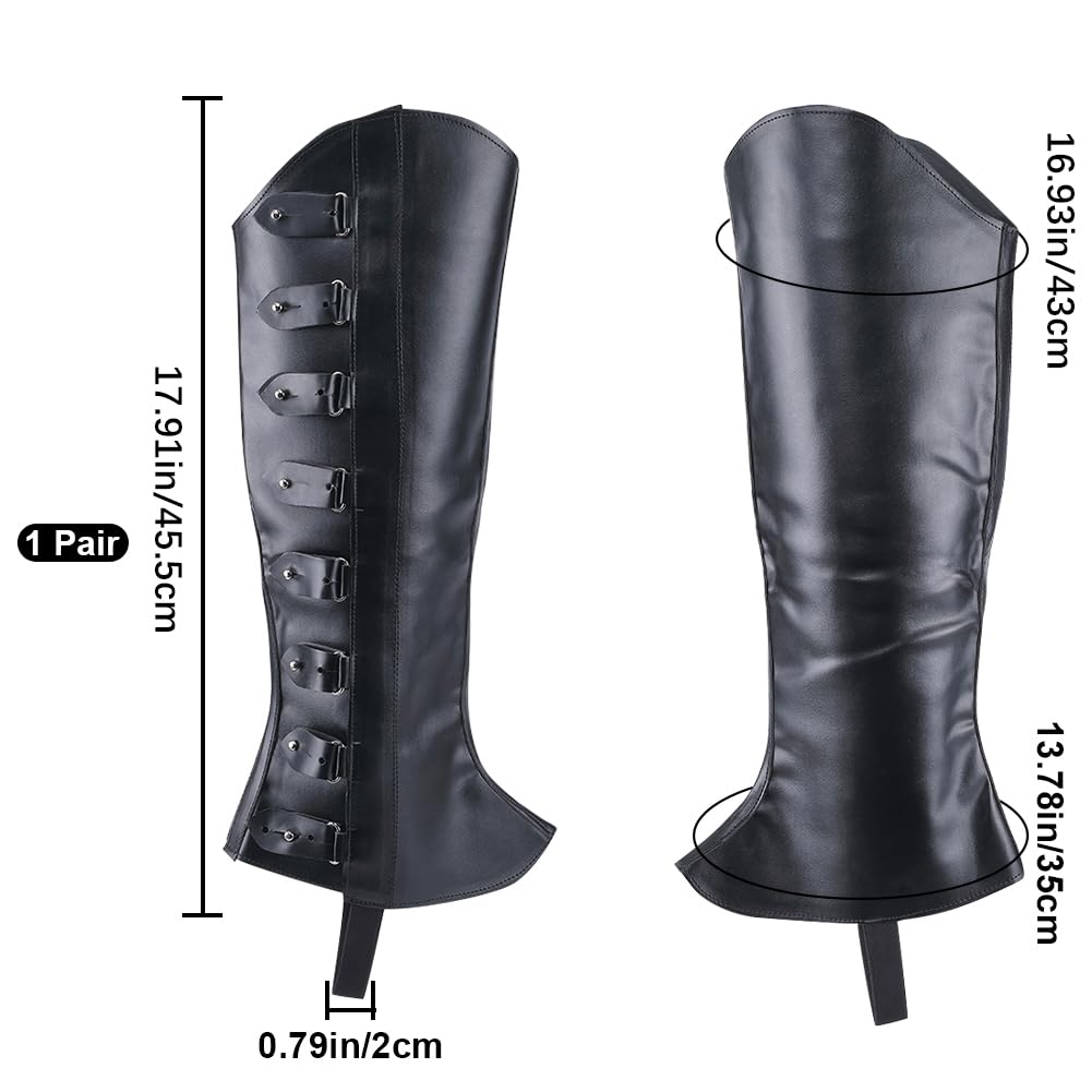 GORGECRAFT 2pz Fundas para Piernas Piratas de Cuero Negro Protectores Medievales para Piernas Polainas Retro Renacentistas Fundas para Botas de Cuero Sintético Envolturas para Botas Halloween Cosplay