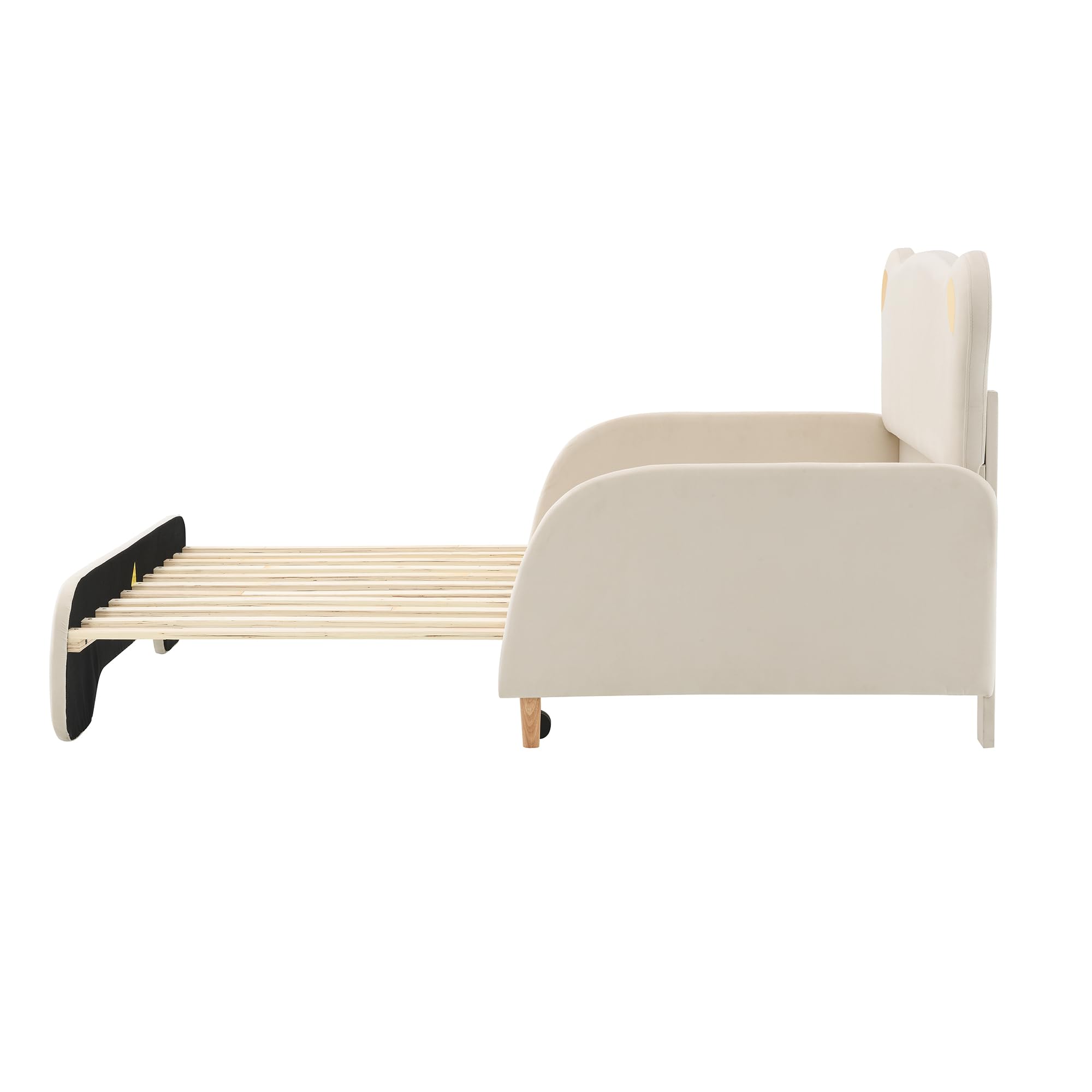 SUKY Letto matrimoniale a forma di orso, 140 x 110 cm e 140 x 200 cm, letto imbottito, lettino per bambini, letto da giorno, letto estraibile, con bordi protettivi morbidi, con doghe in legno, velluto