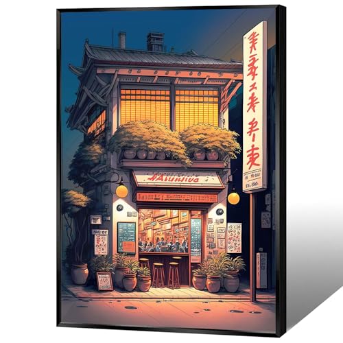Vibrant Anime-Style Ramen Shop Poster Cozy Evening Street Scene with