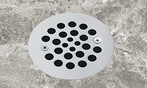 Artiwell 4-1/4“ Shower Strainer Drain Trim Set, Screw-in Shower Strainer Drain Cover, Plastic-Oddities Style Replacement Strainer Grid,Machine & Self-Tapping Screws Included (CHROME PLATED)