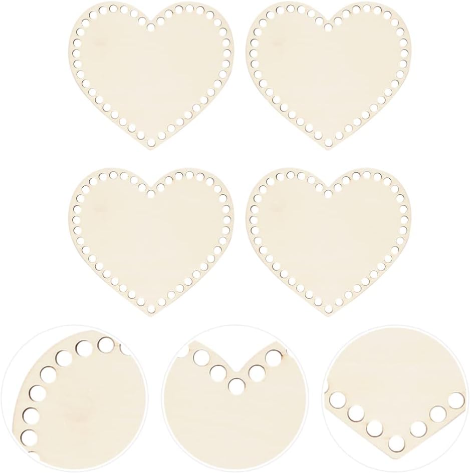 Knitting Bag Bottom 4pcs Wooden Basket Bottom Wooden Base Shaper Blank Crochet Base for Thick Yarn DIY Knitting Basket Weaving Supplies Heart Shape Bag