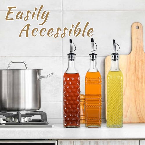 Wongblee 3-Pack Glass Oil Dispensers 500Ml/17Oz, Oil And Vinegar Bottles Set With Stainless Steel Pourers thumb #5