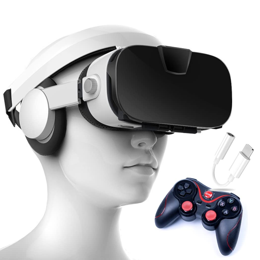 Gafas de Realidad Virtual, 3D VR Gafas con Controlador Bluetooth para Juegos Visión Panorámico VR Glasses para iPhone 13 Pro Max/13 Pro/13/12/11, para Samsung Galaxy S21, Huawei, Xiaomi