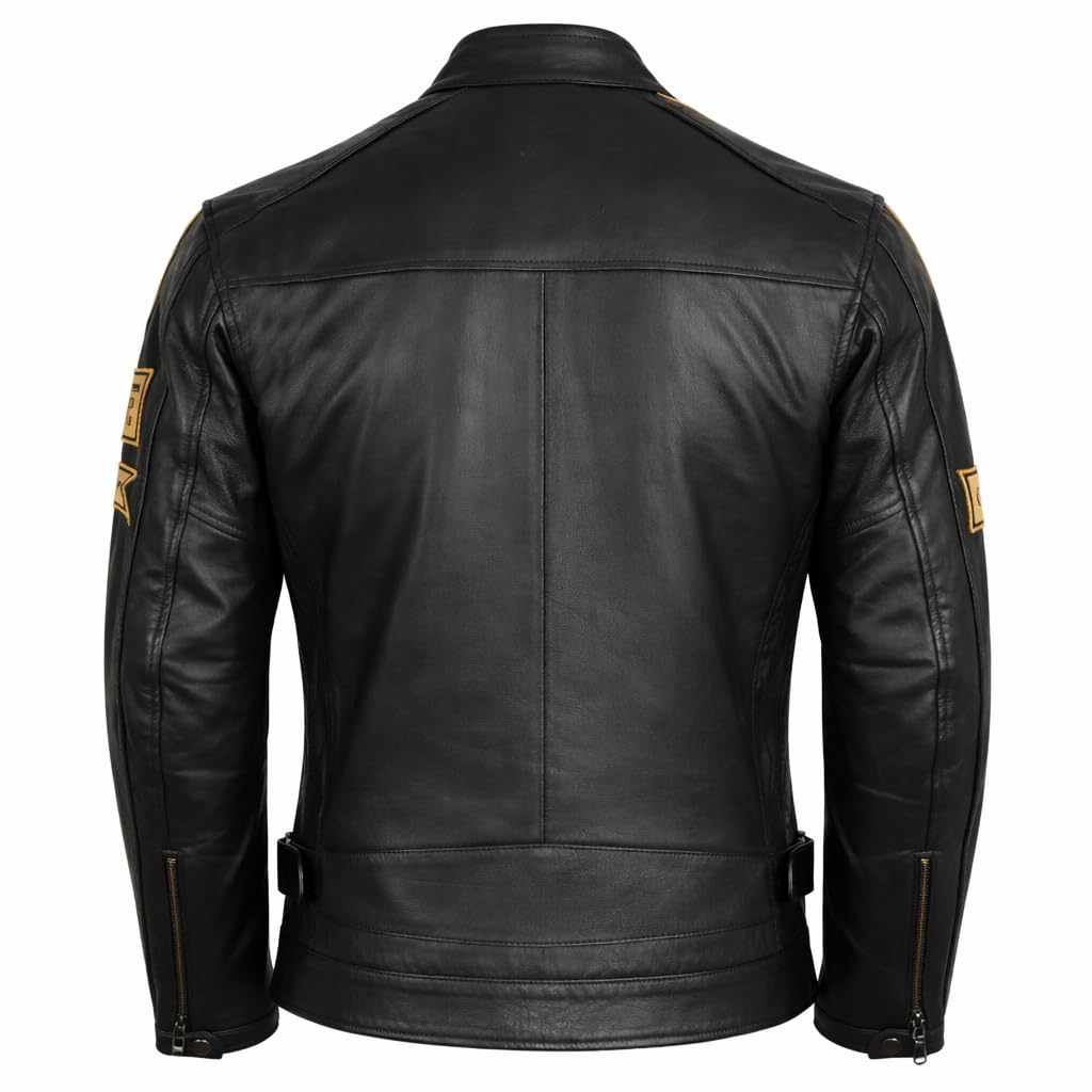 MDM Chaqueta de cuero para motocicleta retro de piel auténtica