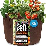 Soft POTS (3 Gallon) (5 Pack) Best Aeration Fabric Garden Pots from Maui Mike's. Thicker Hemp Material and Recycled from Plastic Water Bottles. Eco Friendly.