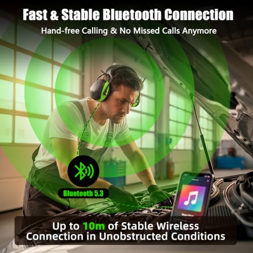 Image of Gardtech Bluetooth 5.3 AM /FM Radio Hearing Protection,29dB SNR Safety Earmuffs (No Battery),Digital Display Noise Cancelling Headphones for Mowing, Workshops and Snowblowing Green