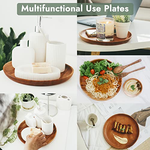 LIFGIF Khaya Wood Dinner Plates - Dishes set of 6 - Multisize Rustic Round Wooden Plates for Eating Salad, Steak, Dessert - Wooden Platter, Serving Plates - Easy Cleaning Classic Charger Plates - Image 5