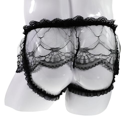 Hey Song Sissy Men's Lace Pouch Panties Sexy Sheer Lingerie Femboy Low Rise Bow Underwear with Jockstrap Briefs Men-Manties3
