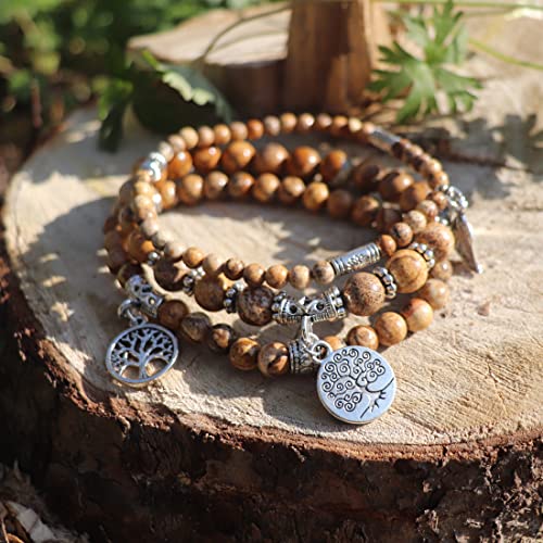 Image of YGLINE Tree of Life Yoga Healing Stone Bracelets,Multilayer Lotus Chakra Stone Reiki Bracelet Sets,Anxiety Crystal Natural Stone,for Women Stress Relief