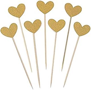 Flairs New York Happy Birthday Decorations Cup Cake Toppers Party Props (Pack of 10 Cup Cake Toppers, Gold Glitter Mini Hearts)