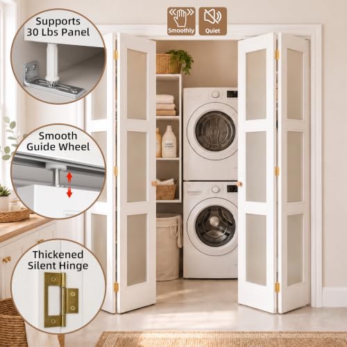Kits de Herrajes para Puertas Plegables con 2 Rieles de 30 Pulgadas para Clóset | Compatible con Puertas de 60 Pulgadas, Kit de Reparación con Guía de Ensamblaje para Puertas de Clóset miniatura 6