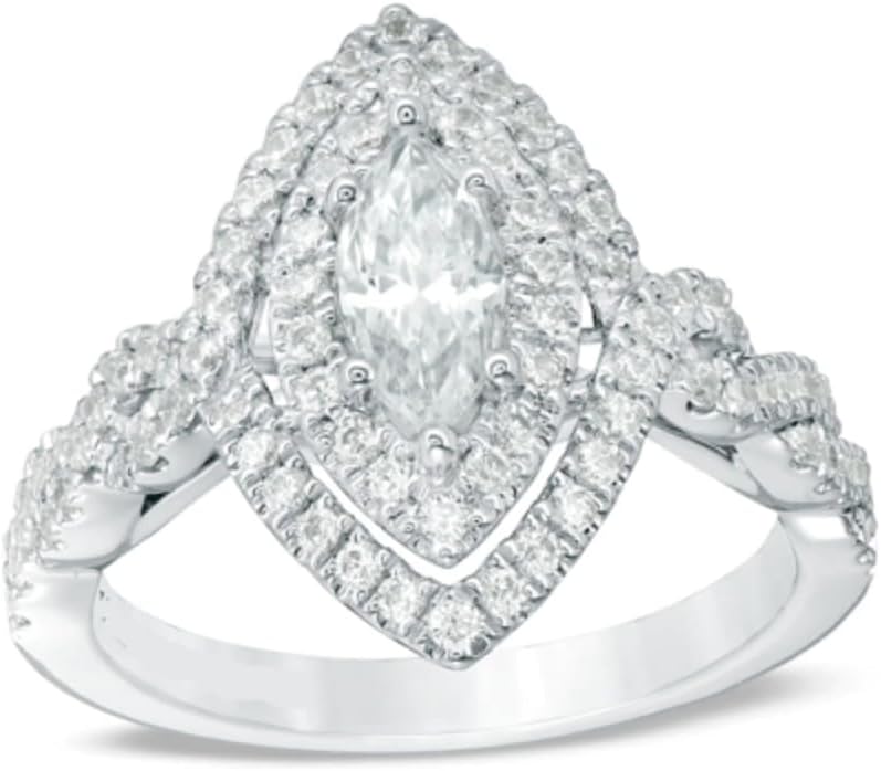 Marquise & Round Cut White Diamond 925 Sterling Silver Diamond Engagement Ring for Women's In 14K White Gold Over