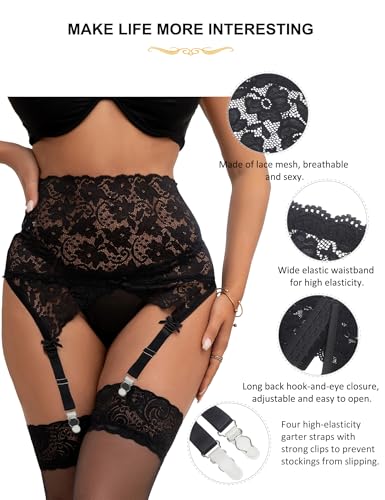 Lace Garter Belt for Women High Waisted Suspender Belt with 4 Vintage Strap Garter Belts for Thigh High Stockings XS-4XL4