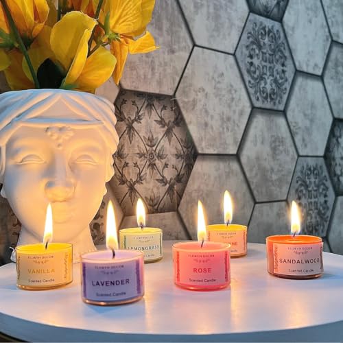 Image of Floryn Decor Small Scented Candles Gift Set for Home Decor, Non-Breakable and Reusable Jars, Fragrances - Lavender, Rose, Vanilla, Jasmine, Sandalwood, Lemongrass (12)