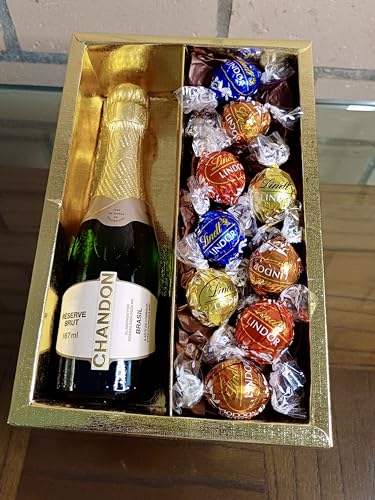 Presente Elegante Gourmet: Chandon Reserve Brut Baby Espumante e Trufas Chocolate Importado Suíço Pr