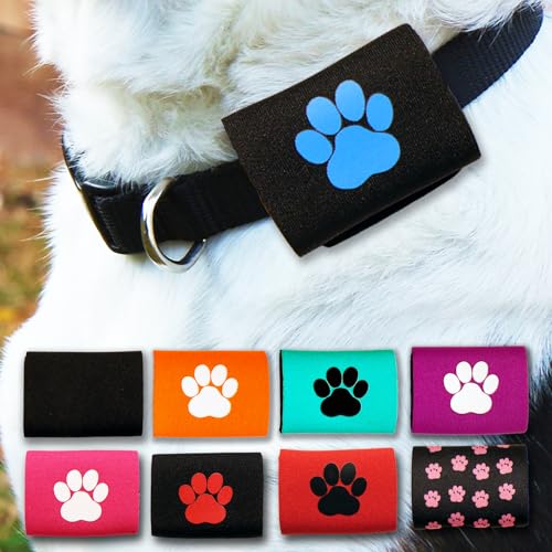 Dapper Dog Pet Tag Silencer and AirTag Holder (Black with Blue Paw)