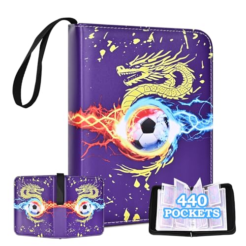 SKYYUE Álbum de Cartas de Futbol Album de Tarjetas Coleccionables, Carpeta de Tarjetas Coleccionables Fútbol 55 Páginas 440 Cartas, Álbum Cartas Colección Fútbol Album de Cromos para Niños (Violeta)