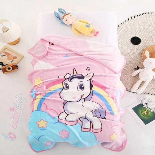 Image of Butterthief Multipurpose Cartoon Print Light Weight Blanket | Soft Cozy Plush All Seasons Blankets for 0-5 Years | Wrapper Cum Blanket for Baby Boys, Girls,New Born Kids Toddler (Rainbow)