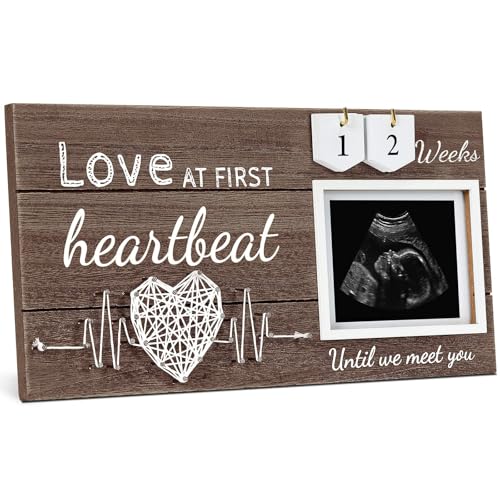 Image of Garybank Love at First Heartbeat Ultrasound Picture Frame, Baby Announcement with Changeable Pregnancy Week Numbers, Pregnancy Must Have Sonogram Photo Frame, Gender Reveal Gifts for Expecting Mom