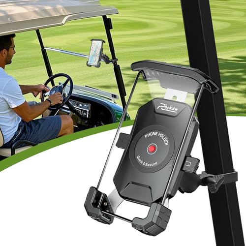 Roykaw Golf Cart Phone Mount Holder Compatible with EZGO/Club Car/Yamaha, Upgrade Quick Release & One-Touch Lock, Compatible with iPhone/Galaxy/Google Pixel/Motorola/All 4.7