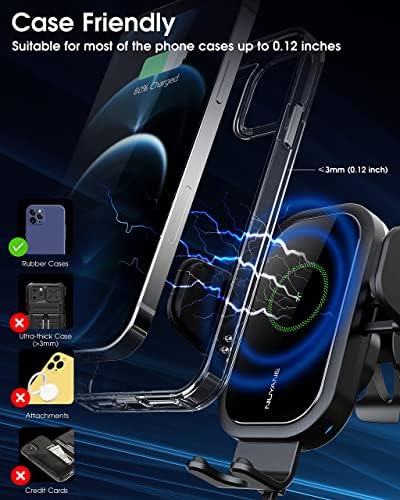 7 LED Colors Version 15W Fast Wireless Car Charger,NIUYANE Electromagnetic Sense Qi Auto-Clamping Car Phone Holder Vent Mount Charger for Samsung S21/S20/S10/S9,iPhone 14 13/12 /11 Pro XS/XR Etc
