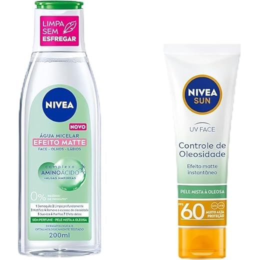 NIVEA Kit Água Micelar Solução de Limpeza 7 em 1 Efeito Matte 200ml + NIVEA Sun UV Face Controle de Oleosidade FPS 60 50ML