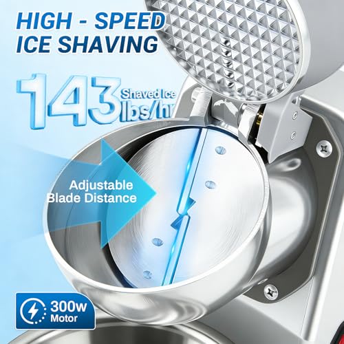 Elektrischer Eisrasierer, Edelstahl Eisbrecher 85kg/h mit 2 Klingen, Schüssel & Abdeckung, 300 W 2000 U/min Elektrisch Ice Crusher Machine für Smoothies, Cocktails, Silber