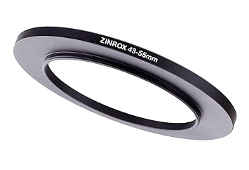 ZINROX 43-55mm Step Up Lens Filter Adapter Ring, Set of 1 Piece - Size : 43mm to 55mm Stepping Ring