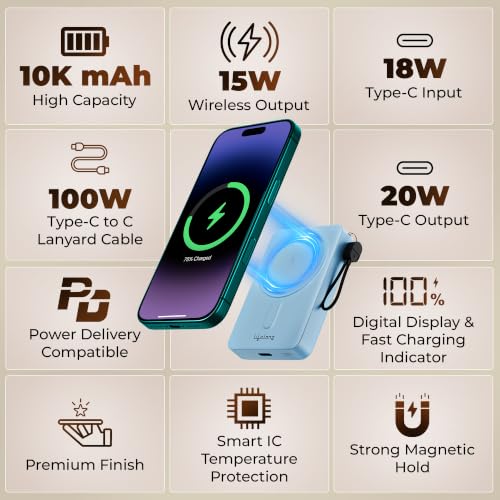 Image of Lifelong Electronics 10000mAh MagSafe Wireless Power Bank | Powerbank for iPhone & Apple AirPods | Works as Mobile Phone Stand | Supports Wired Fast Charging | Has Metal Stand, Battery Display & Cable