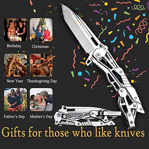 Naxfuss Mechanical Style Folding Knife Tactical Pocket Knife - 8.3" Cool Survival Edc Knives With Clip For Outdoor Hunting Camping Fishing, Christmas Birthday Gifts For Men, Dad (Steel) #TOP7
