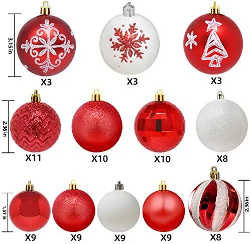 Joiedomi 112 Pcs Christmas Assorted Ornaments with a Star Tree Topper, Shatterproof Christmas Ornaments for Holidays, Party Decoration, Tree Ornaments, and Events (Red&White)
