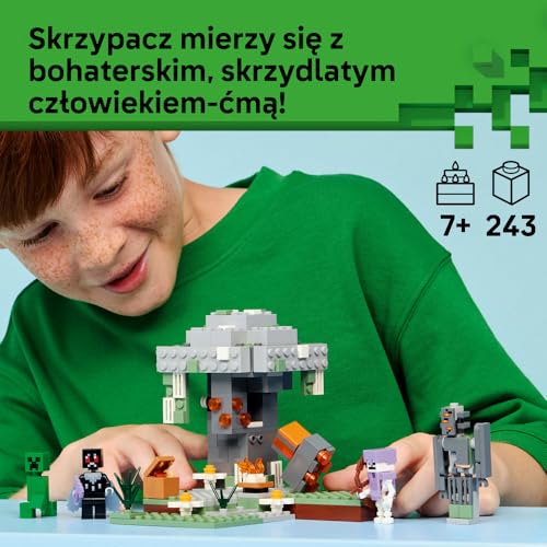 LEGO Minecraft Blady Ogród, interaktywna zabawka gamingowa, klocki dla 7-latka z biomem i figurkami człowieka-ćmy, Creepera, szkieletu i skrzypacza, pomysł na prezent dla chłopca i dziewczynki 21586