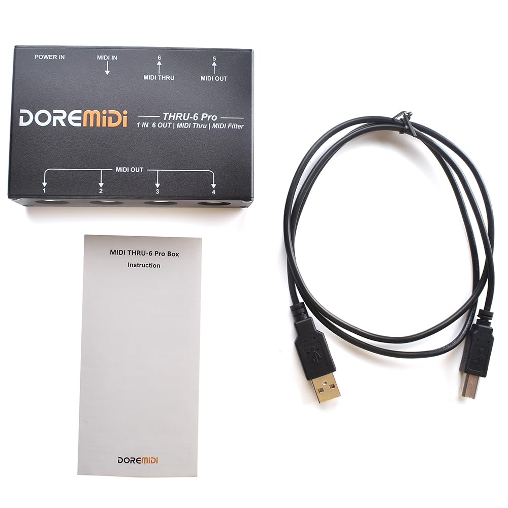 MIDI THRU-6 Pro Box: Splitter + Filter per Convertire 1 Input in 6 Output MIDI + Output USB