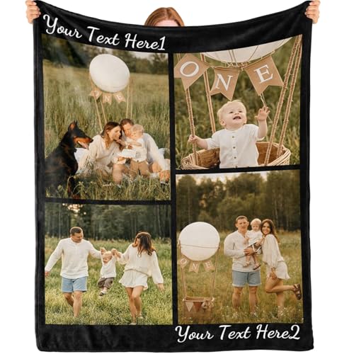 Bemaystar Manta Personalizada con Foto y Texto- Regalos Dia del Padre，Mantas Personalizadas para Mujer, Hombre, Pareja y Familia, Regalos Personalizados para San Valentín cumpleaños Papá, Mamá-Cuatro