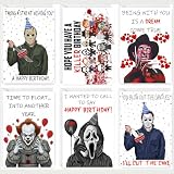PICTURE THIS PRINTS Horror Birthday Cards 6 Pack, Funny Slasher Movie Villains Greeting Card Set, Spooky Thriller Birthday Cards Set of 6, Unique Greeting Cards, Comes with Envelopes (5x7”)