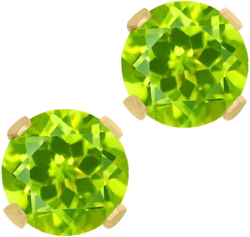 Gem Stone King 1.00 Cttw Round Peridot 14K Yellow Gold Gemstone Birthstone Stud Earrings For Women | Gemstone Birthstone | Round 5MM